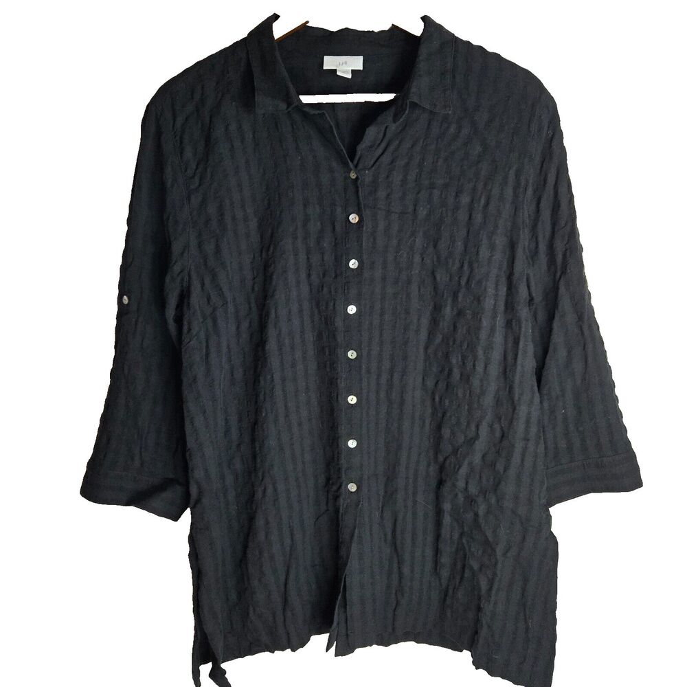 J Jill Black Long Sleeve Button Front Cotton Shirt Womens Med Petite